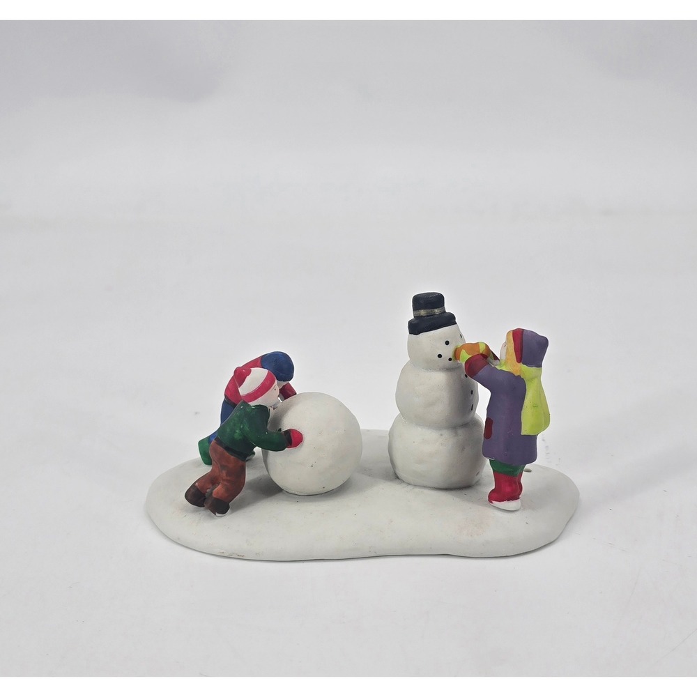 Vintage Ceramic Children Building Snowman Christmas Village Figurine Winter